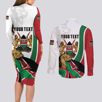 Personalized Kenya Jamhuri Day Couples Matching Long Sleeve Bodycon Dress and Long Sleeve Button Shirt Lion With Coat Of Arms - Wonder Print Shop