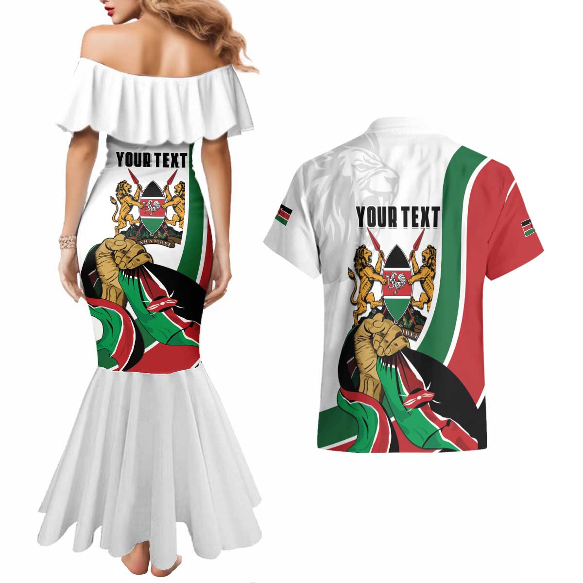 Personalized Kenya Jamhuri Day Couples Matching Mermaid Dress and Hawaiian Shirt Lion With Coat Of Arms - Wonder Print Shop