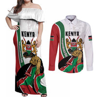 Personalized Kenya Jamhuri Day Couples Matching Off Shoulder Maxi Dress and Long Sleeve Button Shirt Lion With Coat Of Arms - Wonder Print Shop