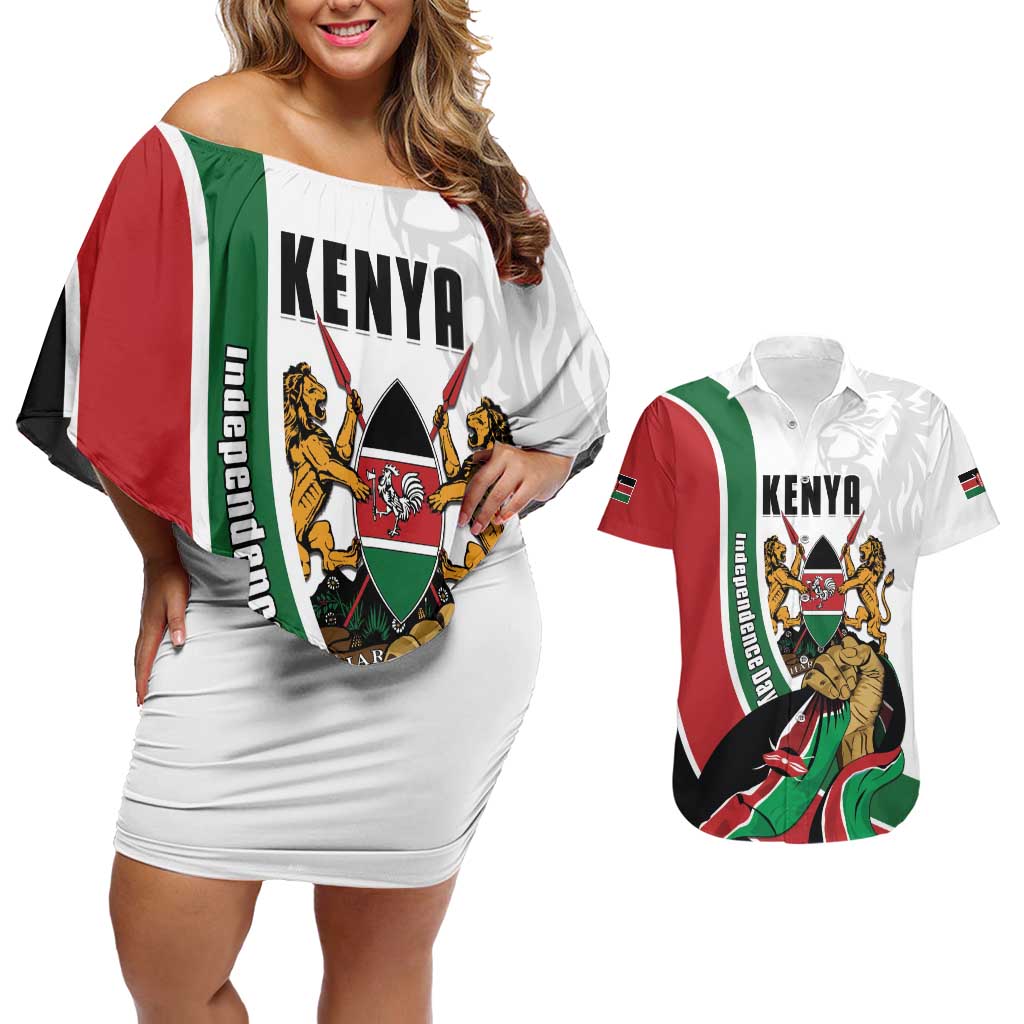 Personalized Kenya Jamhuri Day Couples Matching Off Shoulder Short Dress and Hawaiian Shirt Lion With Coat Of Arms - Wonder Print Shop