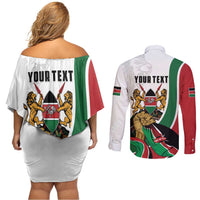 Personalized Kenya Jamhuri Day Couples Matching Off Shoulder Short Dress and Long Sleeve Button Shirt Lion With Coat Of Arms - Wonder Print Shop