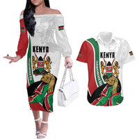 Personalized Kenya Jamhuri Day Couples Matching Off The Shoulder Long Sleeve Dress and Hawaiian Shirt Lion With Coat Of Arms - Wonder Print Shop