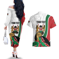 Personalized Kenya Jamhuri Day Couples Matching Off The Shoulder Long Sleeve Dress and Hawaiian Shirt Lion With Coat Of Arms - Wonder Print Shop