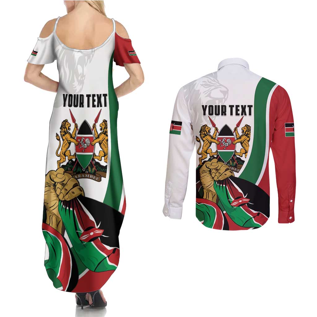 Personalized Kenya Jamhuri Day Couples Matching Summer Maxi Dress and Long Sleeve Button Shirt Lion With Coat Of Arms - Wonder Print Shop