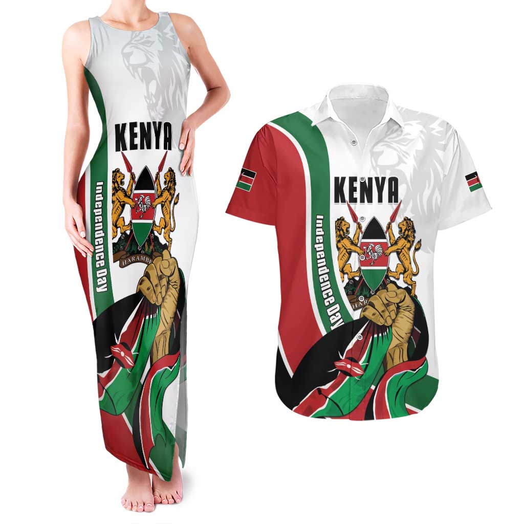 Personalized Kenya Jamhuri Day Couples Matching Tank Maxi Dress and Hawaiian Shirt Lion With Coat Of Arms - Wonder Print Shop