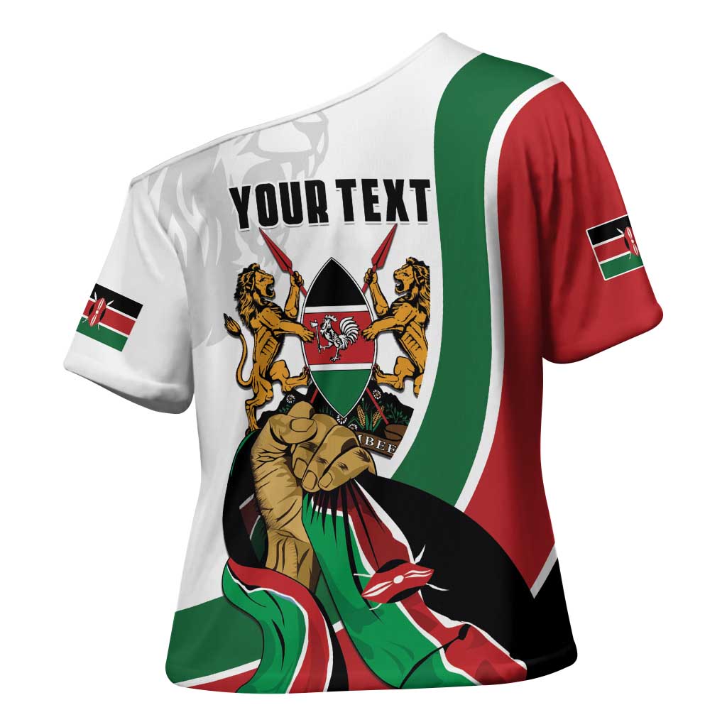 Personalized Kenya Jamhuri Day Cross Shoulder Shirt Lion With Coat Of Arms - Wonder Print Shop