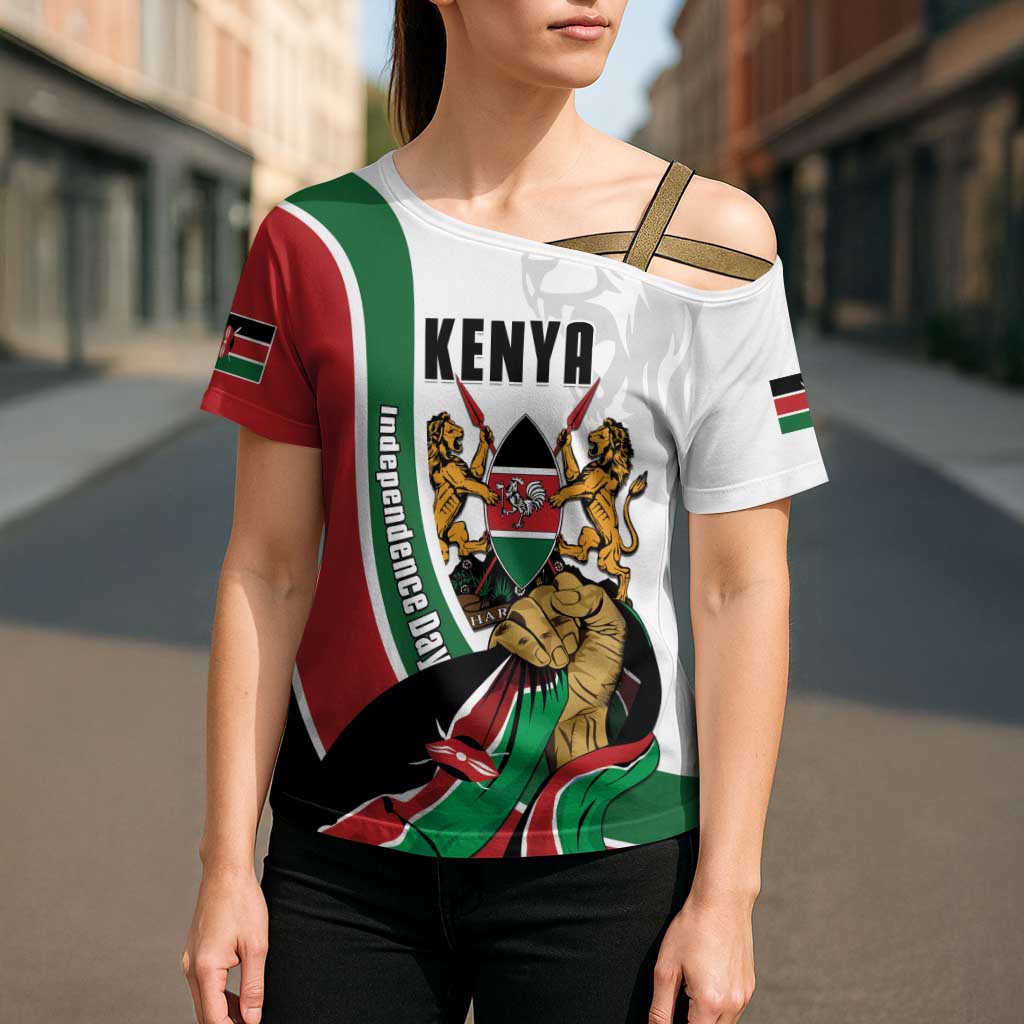 Personalized Kenya Jamhuri Day Cross Shoulder Shirt Lion With Coat Of Arms - Wonder Print Shop
