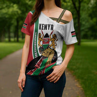 Personalized Kenya Jamhuri Day Cross Shoulder Shirt Lion With Coat Of Arms - Wonder Print Shop