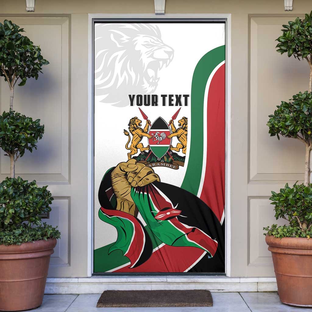 Personalized Kenya Jamhuri Day Door Cover Lion With Coat Of Arms - Wonder Print Shop