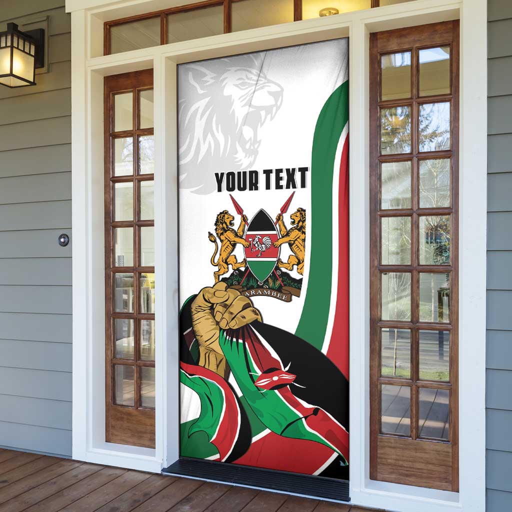 Personalized Kenya Jamhuri Day Door Cover Lion With Coat Of Arms - Wonder Print Shop