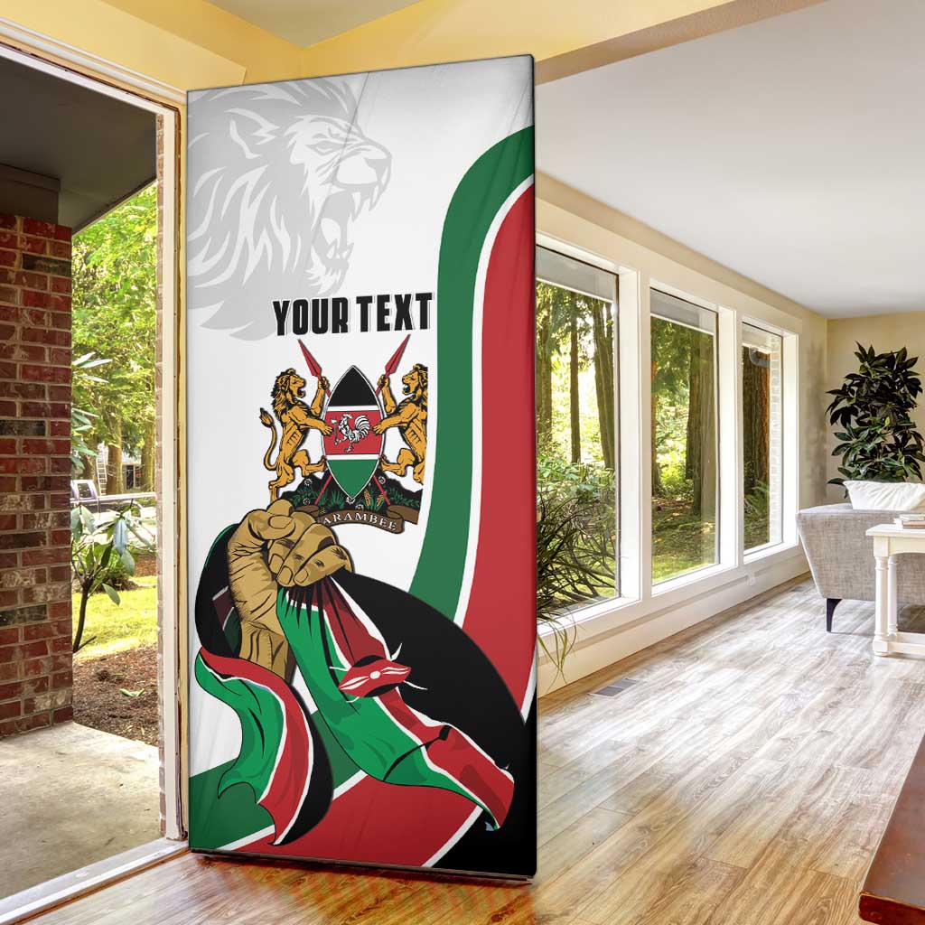 Personalized Kenya Jamhuri Day Door Cover Lion With Coat Of Arms - Wonder Print Shop
