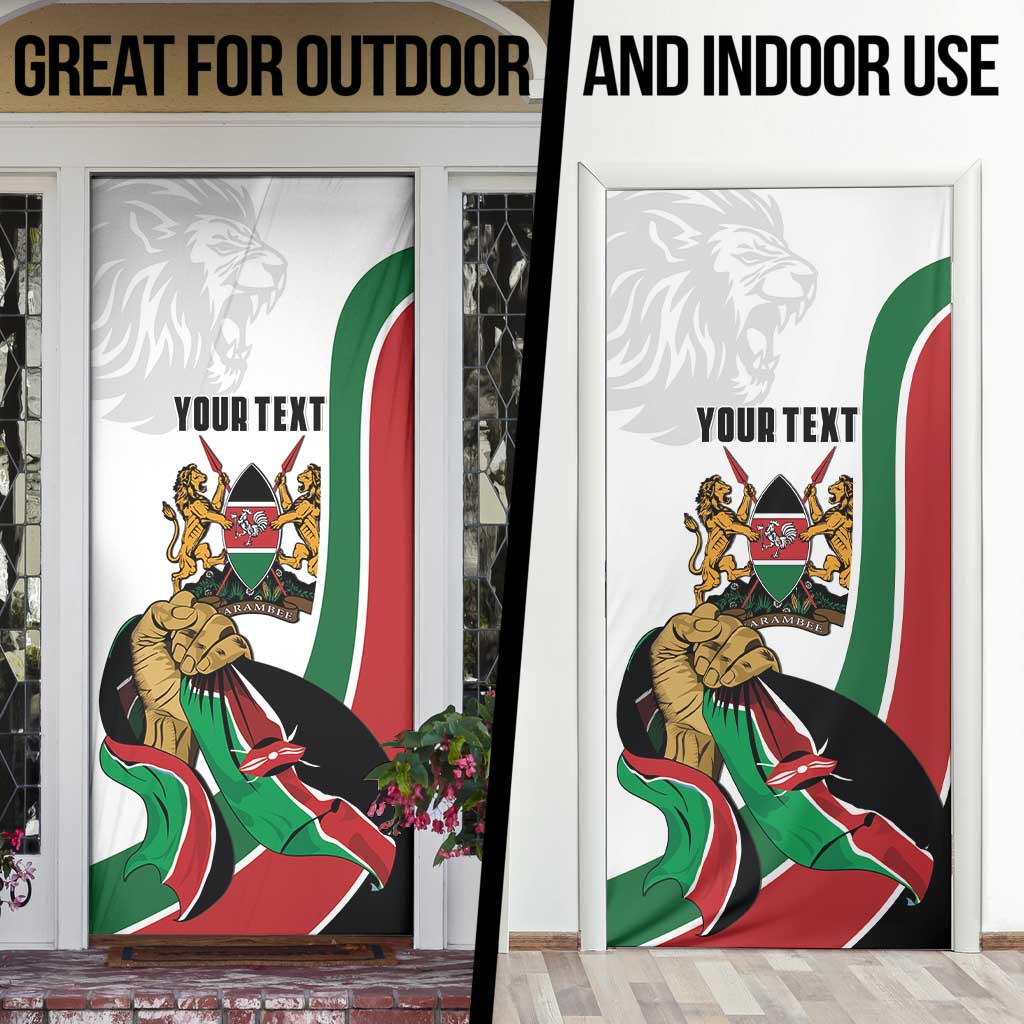 Personalized Kenya Jamhuri Day Door Cover Lion With Coat Of Arms - Wonder Print Shop