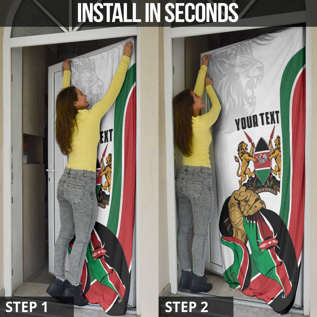 Personalized Kenya Jamhuri Day Door Cover Lion With Coat Of Arms - Wonder Print Shop