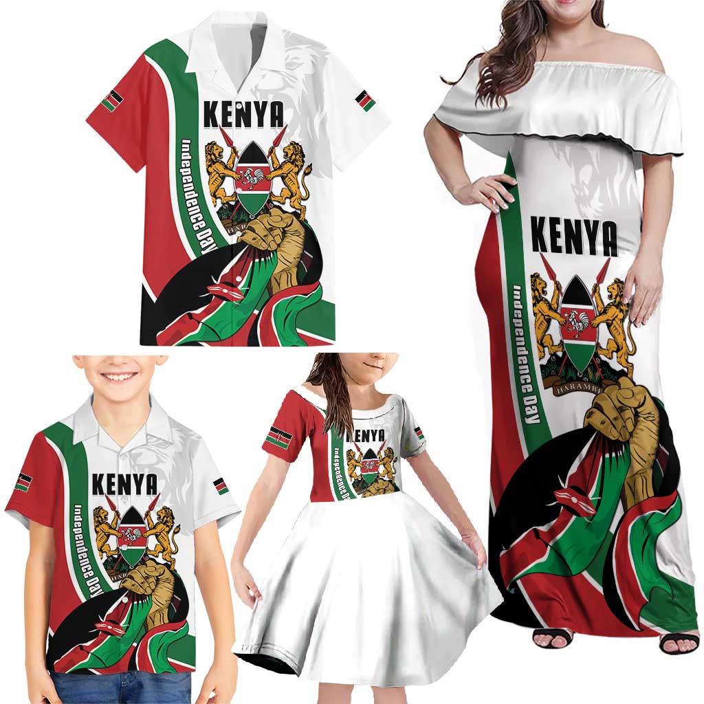 Personalized Kenya Jamhuri Day Family Matching Off Shoulder Maxi Dress and Hawaiian Shirt Lion With Coat Of Arms - Wonder Print Shop