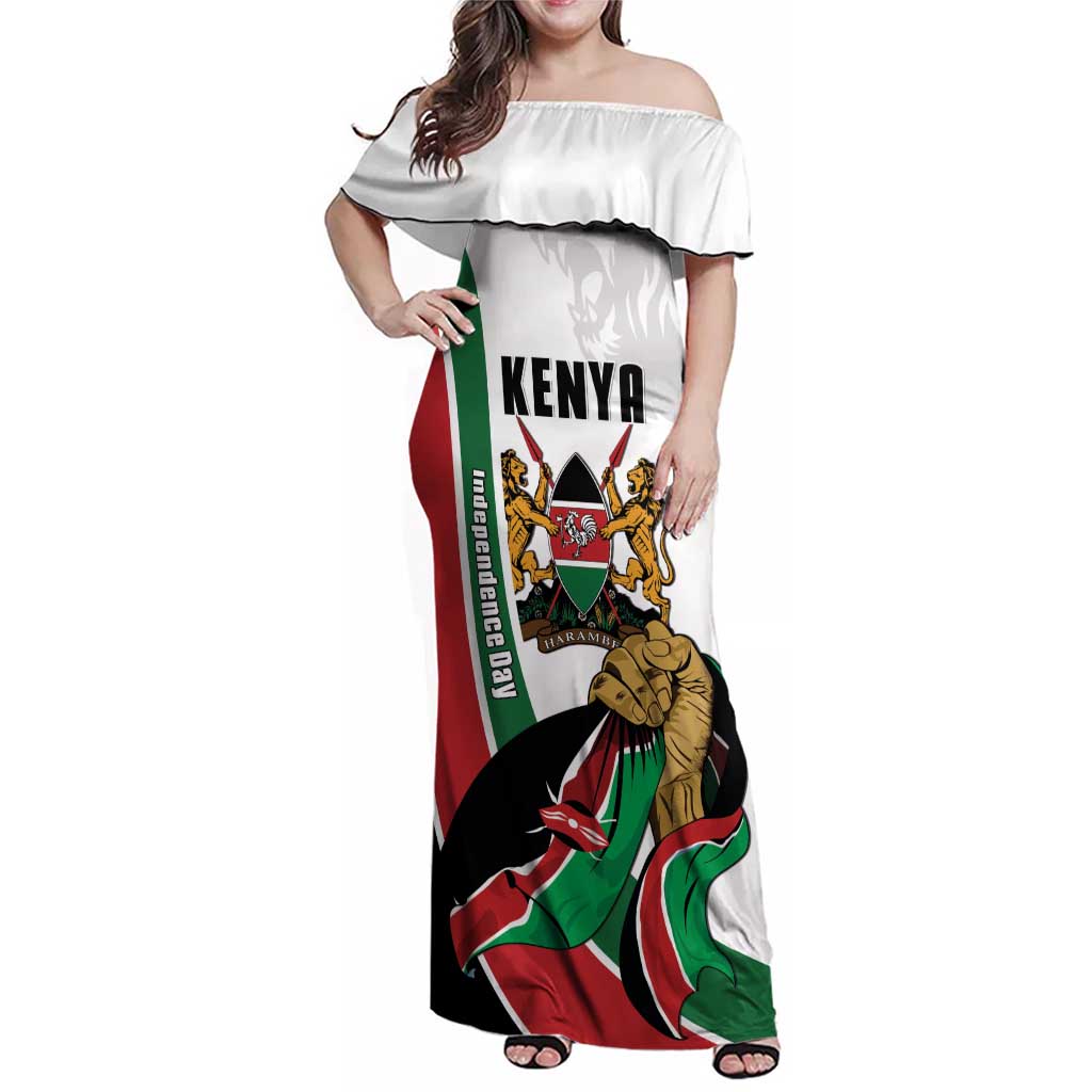 Personalized Kenya Jamhuri Day Family Matching Off Shoulder Maxi Dress and Hawaiian Shirt Lion With Coat Of Arms - Wonder Print Shop
