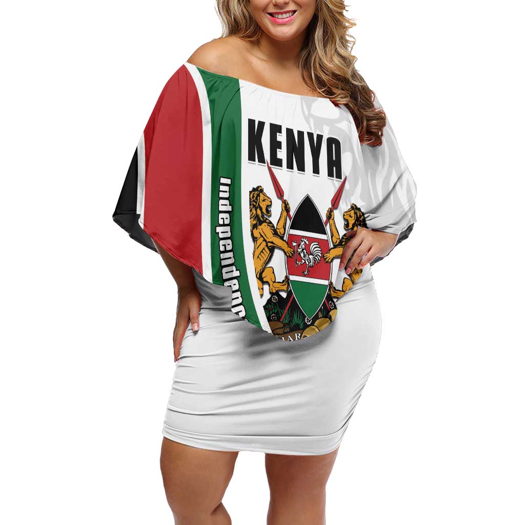 Personalized Kenya Jamhuri Day Family Matching Off Shoulder Short Dress and Hawaiian Shirt Lion With Coat Of Arms - Wonder Print Shop