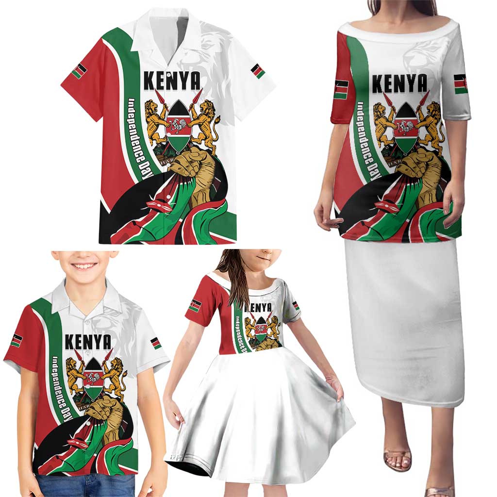 Personalized Kenya Jamhuri Day Family Matching Puletasi and Hawaiian Shirt Lion With Coat Of Arms - Wonder Print Shop