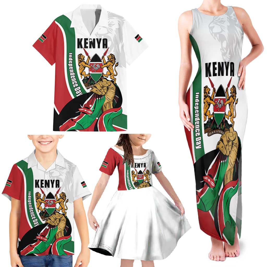 Personalized Kenya Jamhuri Day Family Matching Tank Maxi Dress and Hawaiian Shirt Lion With Coat Of Arms - Wonder Print Shop