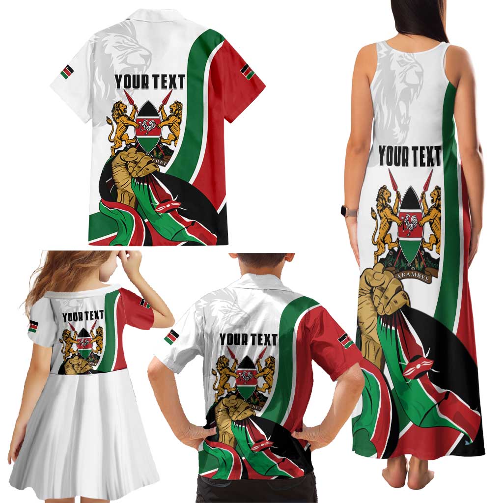 Personalized Kenya Jamhuri Day Family Matching Tank Maxi Dress and Hawaiian Shirt Lion With Coat Of Arms - Wonder Print Shop