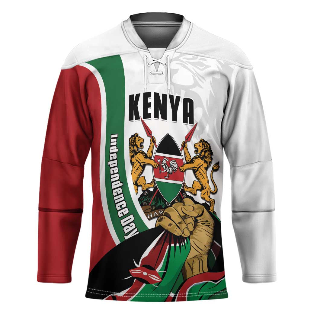 Personalized Kenya Jamhuri Day Hockey Jersey Lion With Coat Of Arms - Wonder Print Shop