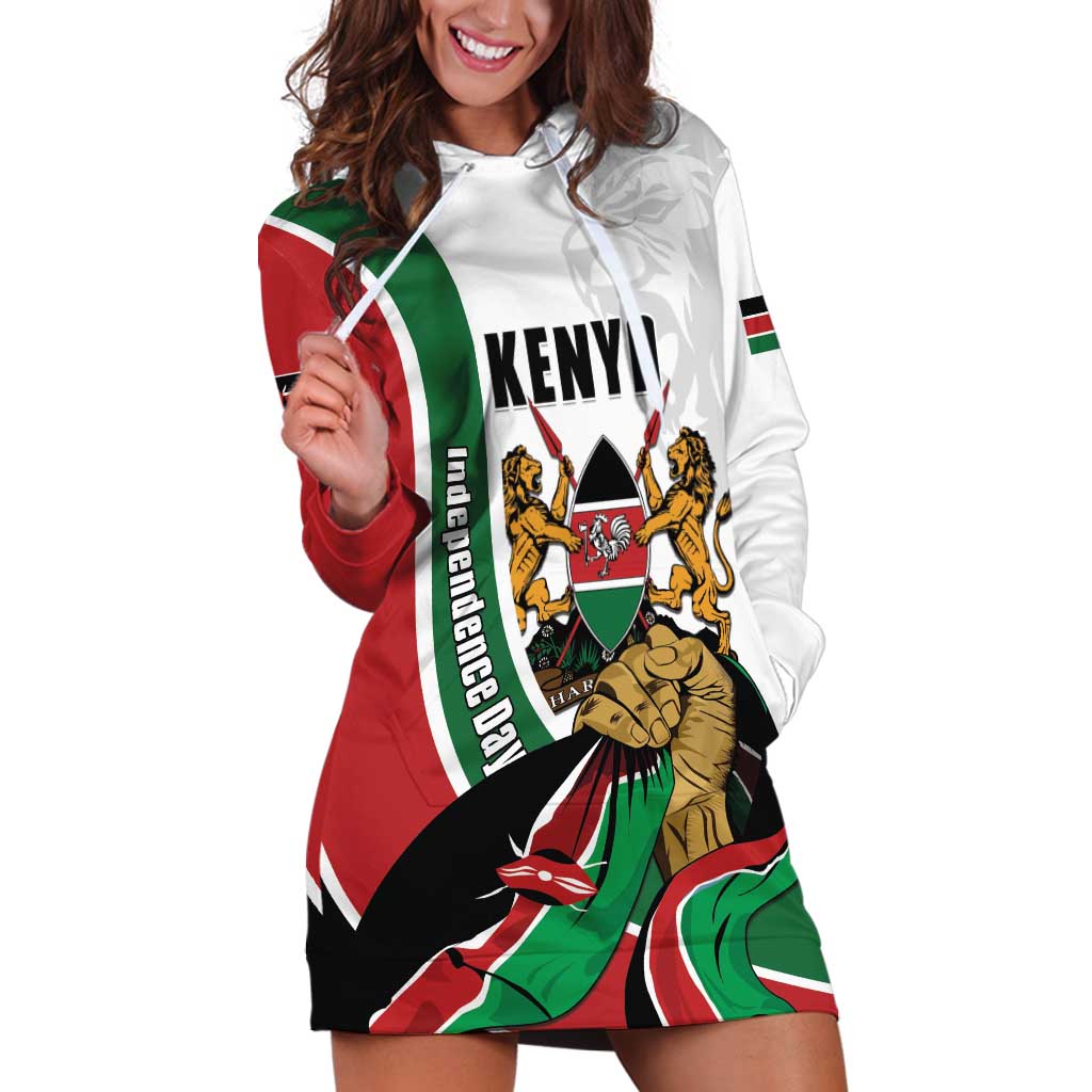 Personalized Kenya Jamhuri Day Hoodie Dress Lion With Coat Of Arms - Wonder Print Shop