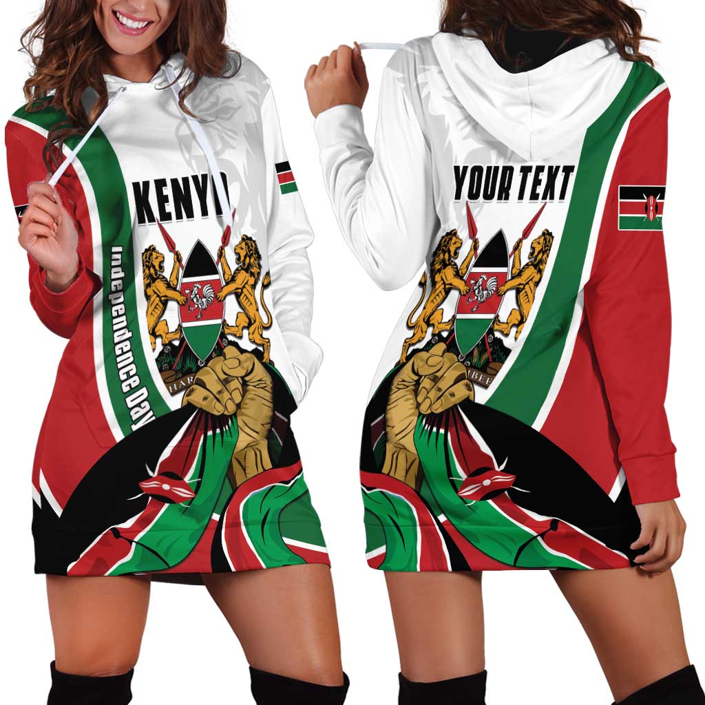 Personalized Kenya Jamhuri Day Hoodie Dress Lion With Coat Of Arms - Wonder Print Shop