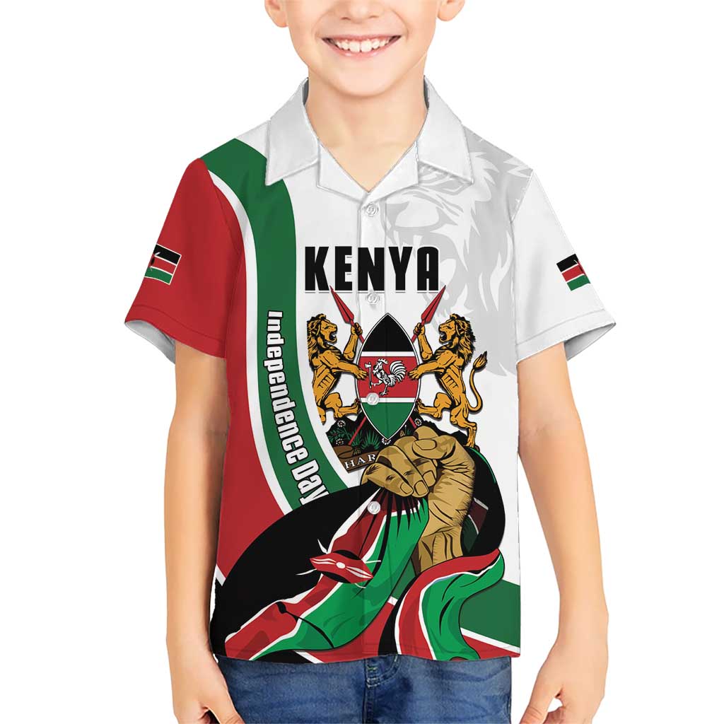 Personalized Kenya Jamhuri Day Kid Hawaiian Shirt Lion With Coat Of Arms - Wonder Print Shop