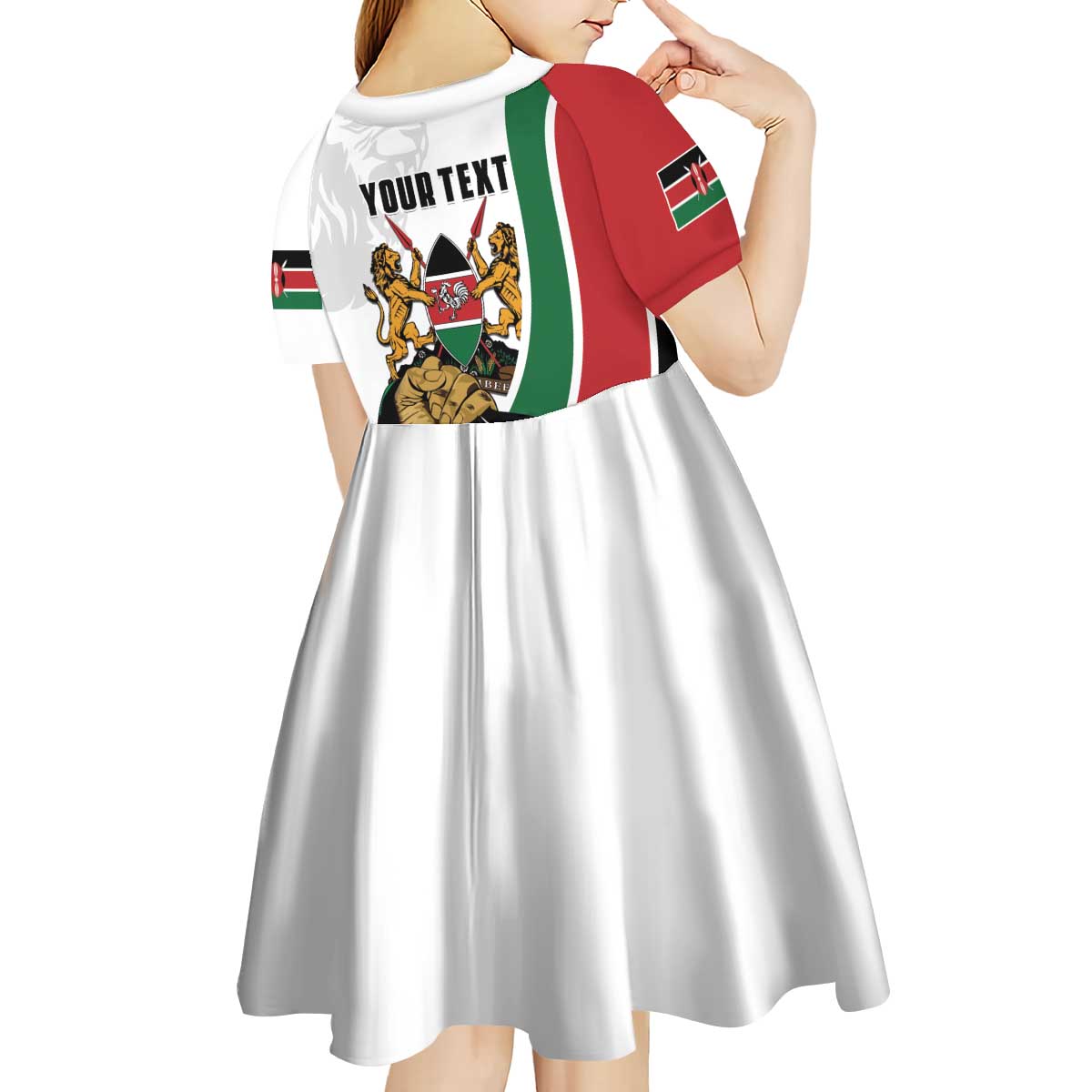 Personalized Kenya Jamhuri Day Kid Short Sleeve Dress Lion With Coat Of Arms - Wonder Print Shop