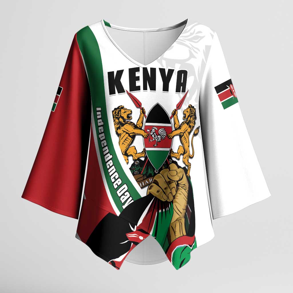 Personalized Kenya Jamhuri Day Kimono Sleeve Blouse Lion With Coat Of Arms - Wonder Print Shop