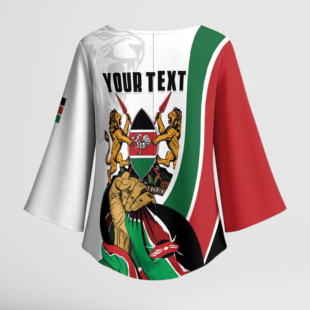Personalized Kenya Jamhuri Day Kimono Sleeve Blouse Lion With Coat Of Arms - Wonder Print Shop