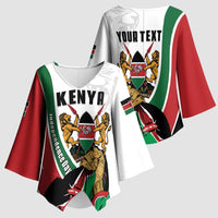 Personalized Kenya Jamhuri Day Kimono Sleeve Blouse Lion With Coat Of Arms - Wonder Print Shop