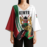 Personalized Kenya Jamhuri Day Kimono Sleeve Blouse Lion With Coat Of Arms - Wonder Print Shop