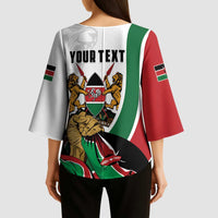 Personalized Kenya Jamhuri Day Kimono Sleeve Blouse Lion With Coat Of Arms - Wonder Print Shop