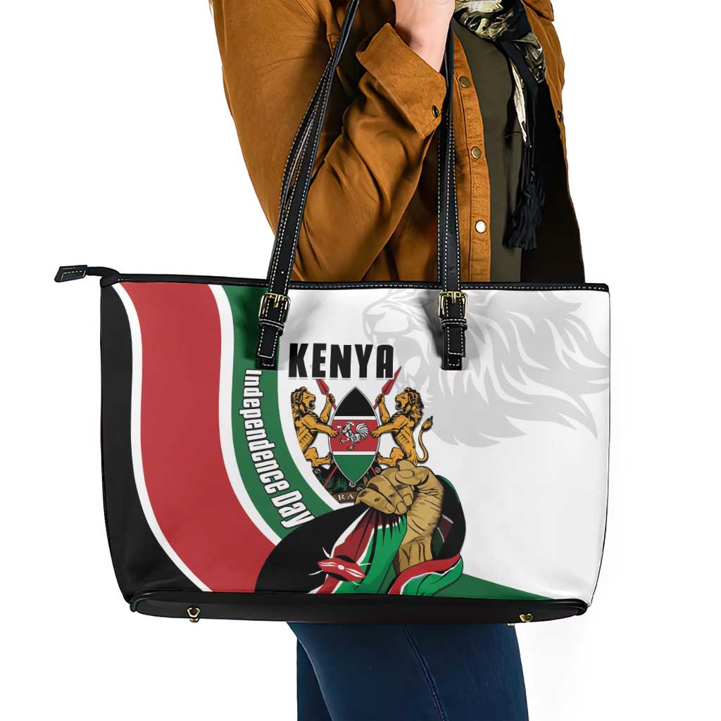 Kenya Jamhuri Day Leather Tote Bag Lion With Coat Of Arms - Wonder Print Shop