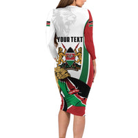 Personalized Kenya Jamhuri Day Long Sleeve Bodycon Dress Lion With Coat Of Arms - Wonder Print Shop