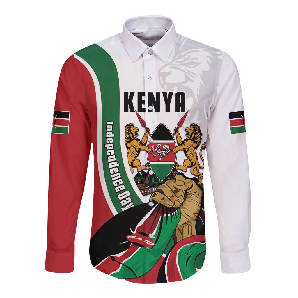 Personalized Kenya Jamhuri Day Long Sleeve Button Shirt Lion With Coat Of Arms - Wonder Print Shop