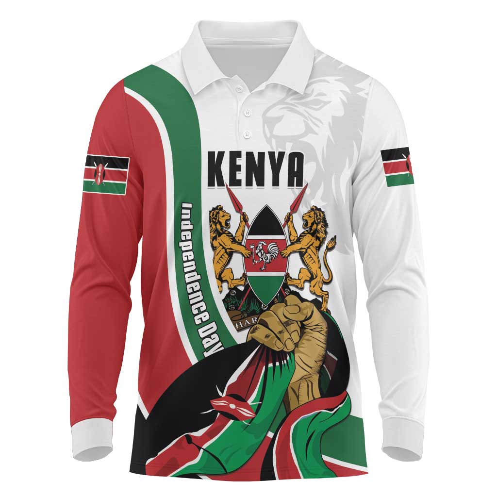 Personalized Kenya Jamhuri Day Long Sleeve Polo Shirt Lion With Coat Of Arms - Wonder Print Shop