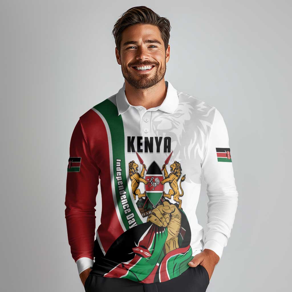 Personalized Kenya Jamhuri Day Long Sleeve Polo Shirt Lion With Coat Of Arms - Wonder Print Shop