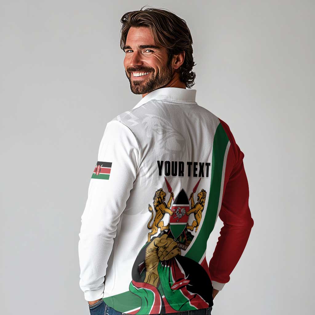 Personalized Kenya Jamhuri Day Long Sleeve Polo Shirt Lion With Coat Of Arms - Wonder Print Shop
