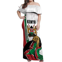 Personalized Kenya Jamhuri Day Off Shoulder Maxi Dress Lion With Coat Of Arms - Wonder Print Shop