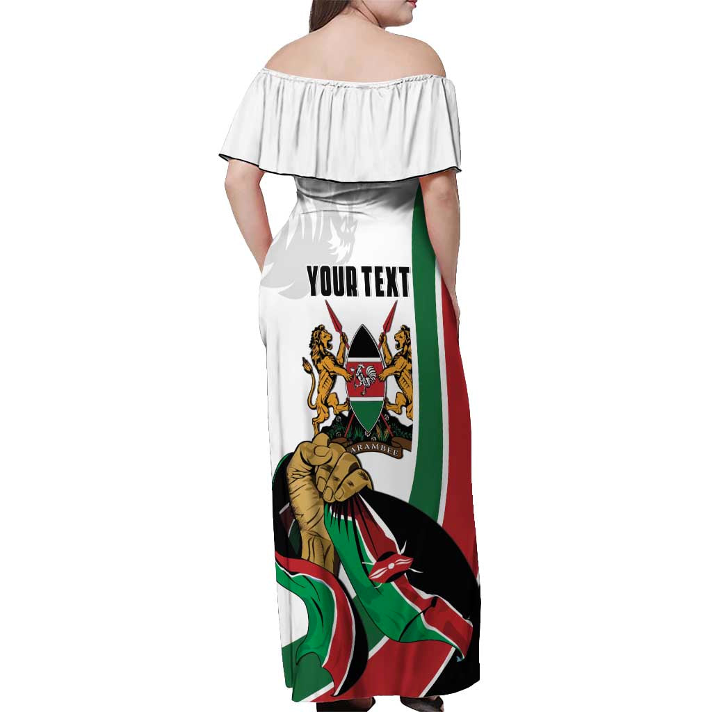 Personalized Kenya Jamhuri Day Off Shoulder Maxi Dress Lion With Coat Of Arms - Wonder Print Shop