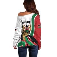 Personalized Kenya Jamhuri Day Off Shoulder Sweater Lion With Coat Of Arms - Wonder Print Shop