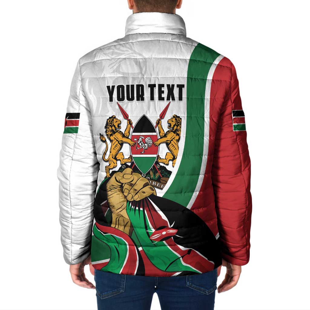 Personalized Kenya Jamhuri Day Padded Jacket Lion With Coat Of Arms - Wonder Print Shop