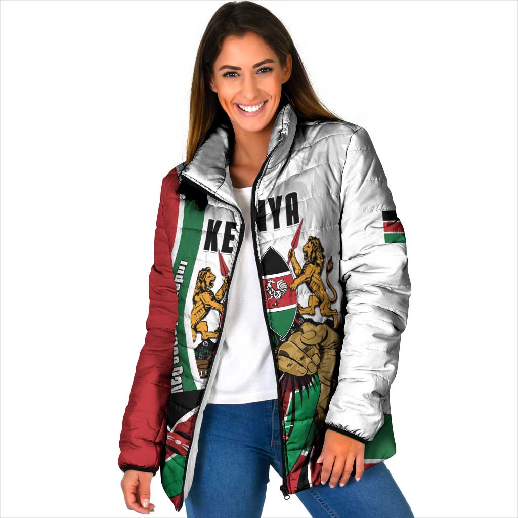 Personalized Kenya Jamhuri Day Padded Jacket Lion With Coat Of Arms - Wonder Print Shop