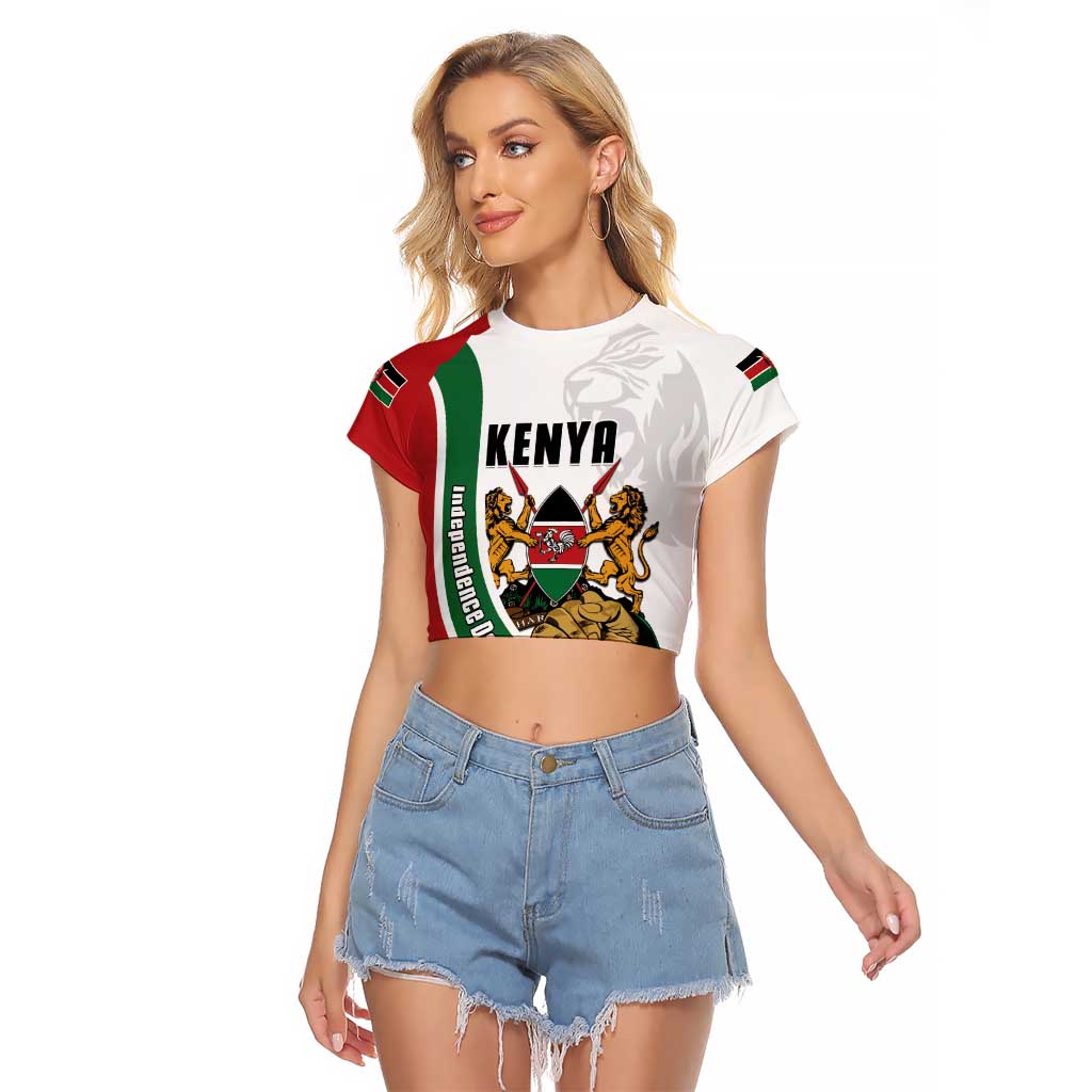 Personalized Kenya Jamhuri Day Raglan Cropped T Shirt Lion With Coat Of Arms - Wonder Print Shop