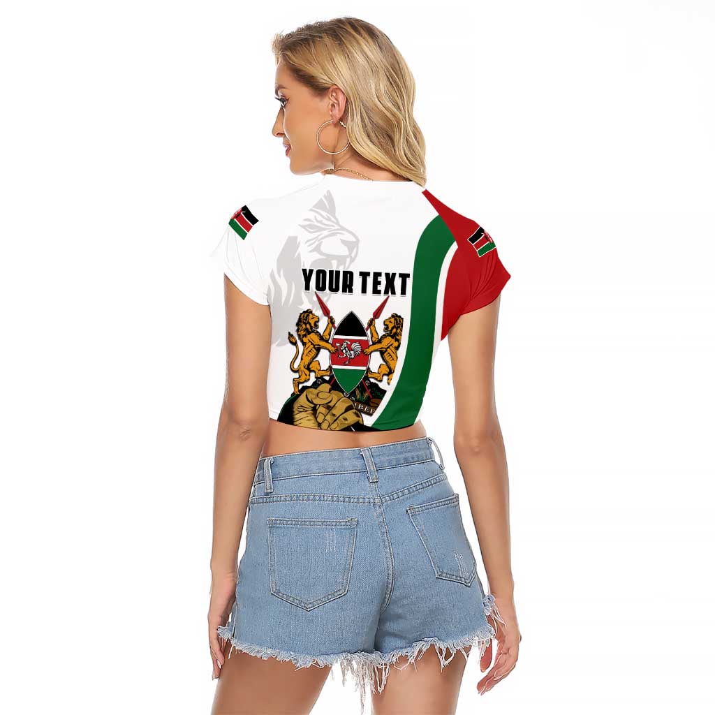 Personalized Kenya Jamhuri Day Raglan Cropped T Shirt Lion With Coat Of Arms - Wonder Print Shop