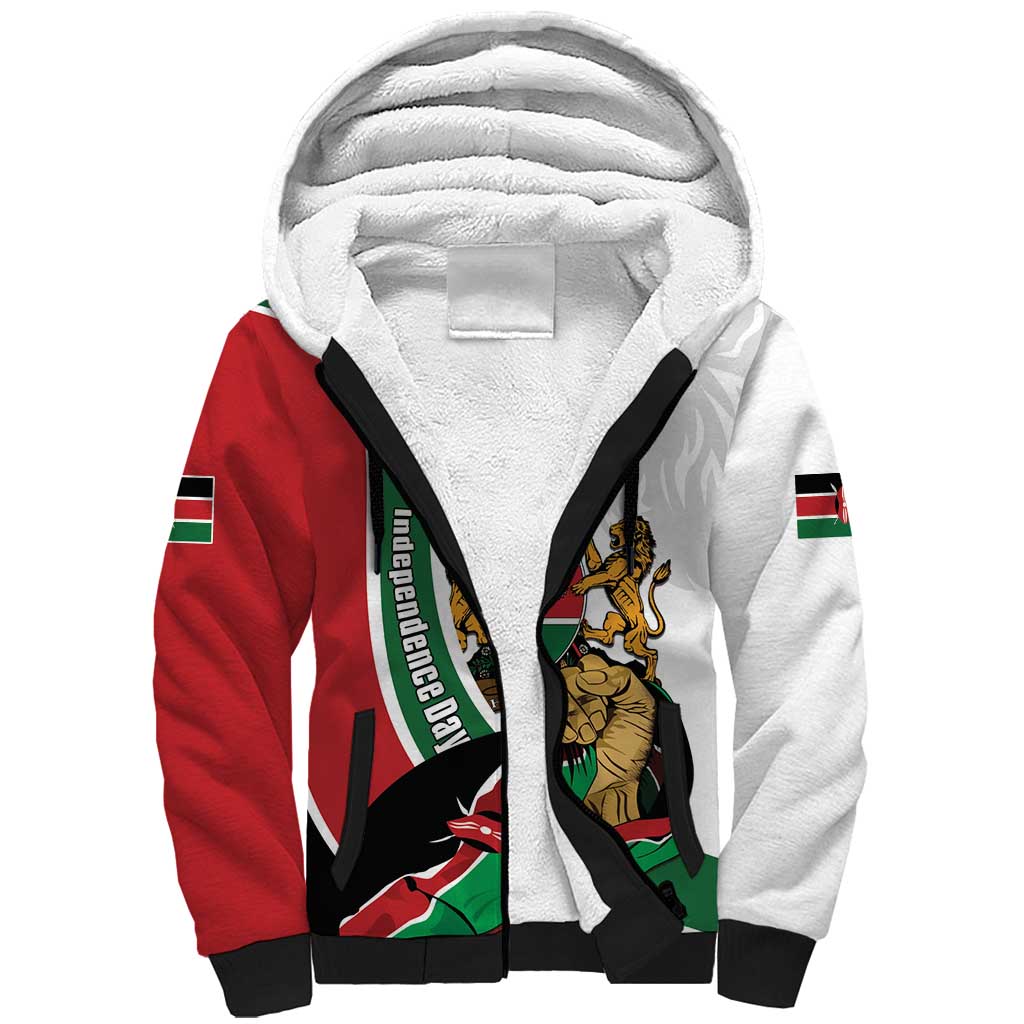 Personalized Kenya Jamhuri Day Sherpa Hoodie Lion With Coat Of Arms - Wonder Print Shop