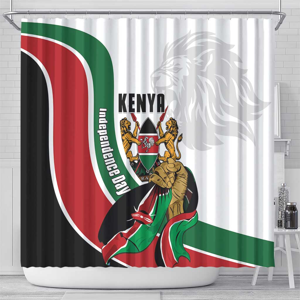 Kenya Jamhuri Day Shower Curtain Lion With Coat Of Arms - Wonder Print Shop