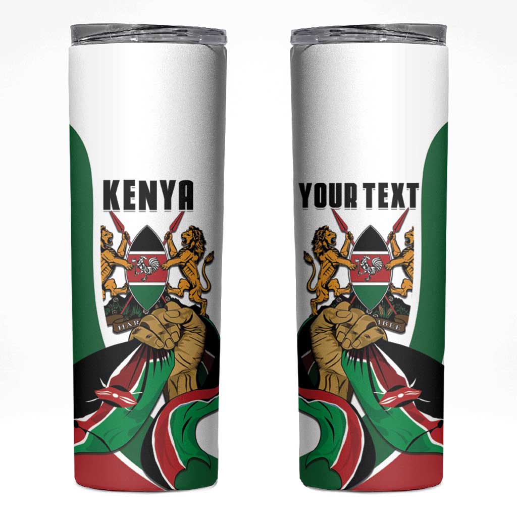 Personalized Kenya Jamhuri Day Skinny Tumbler Lion With Coat Of Arms - Wonder Print Shop