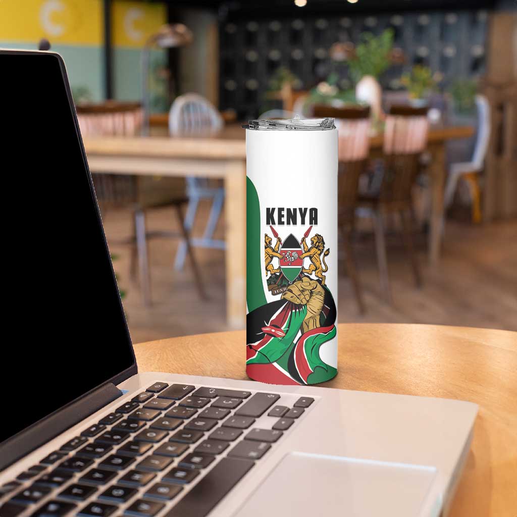 Personalized Kenya Jamhuri Day Skinny Tumbler Lion With Coat Of Arms - Wonder Print Shop